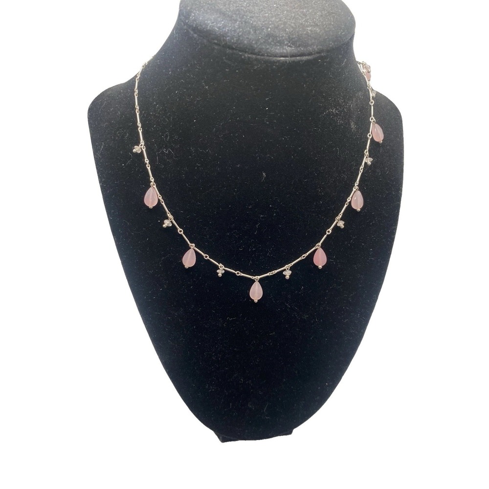Baroni Sterling Silver Pink Crystal Station Necklace With Dangles